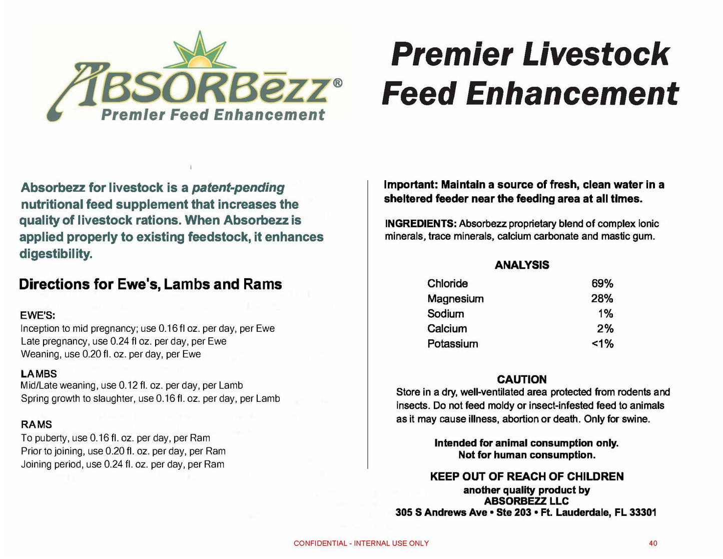 Absorbezz "E" | Feed Enhancement Ewe;s Lamb, Rams| Gallon