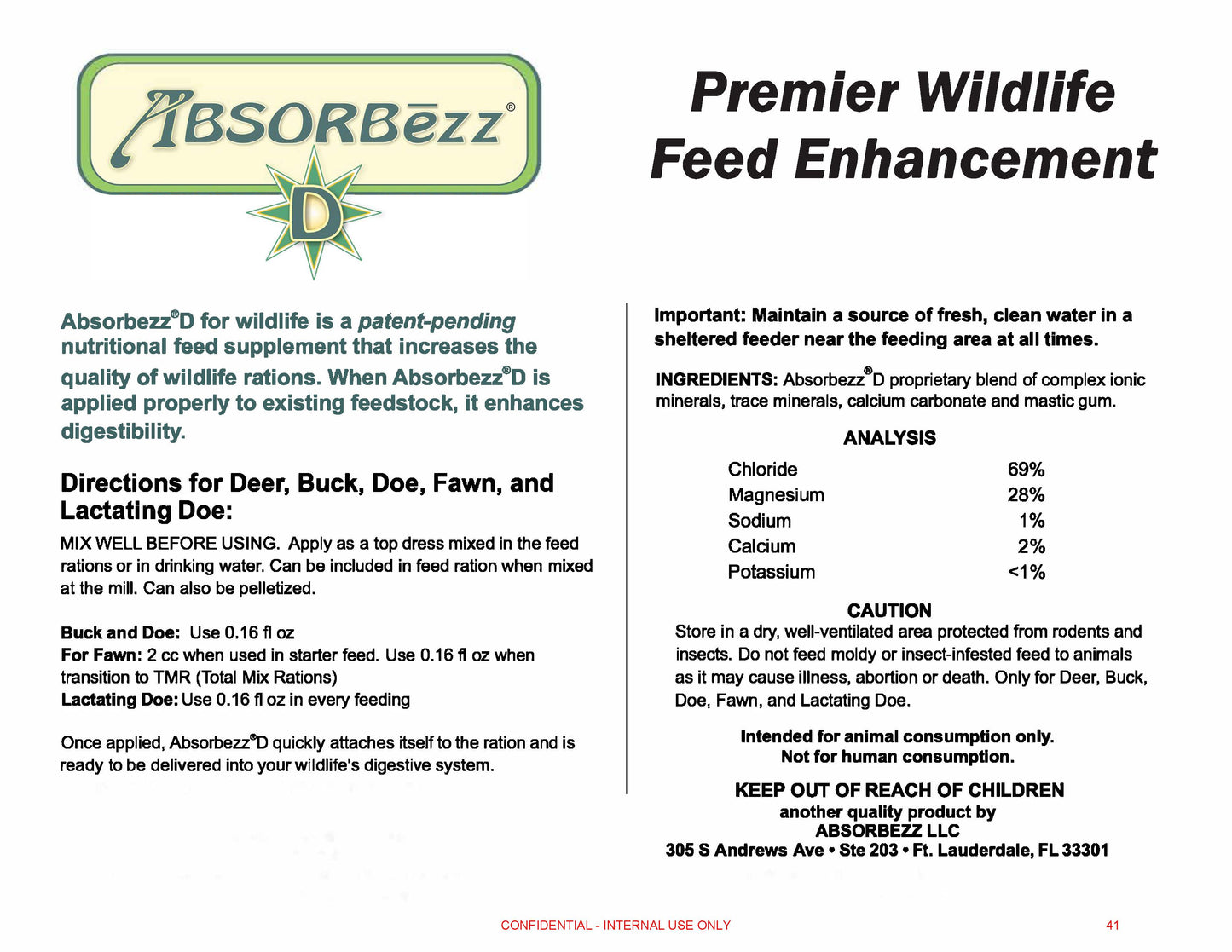 Absorbezz "D"| Feed Enhancement  Deer, Buck, Doe| Gallon